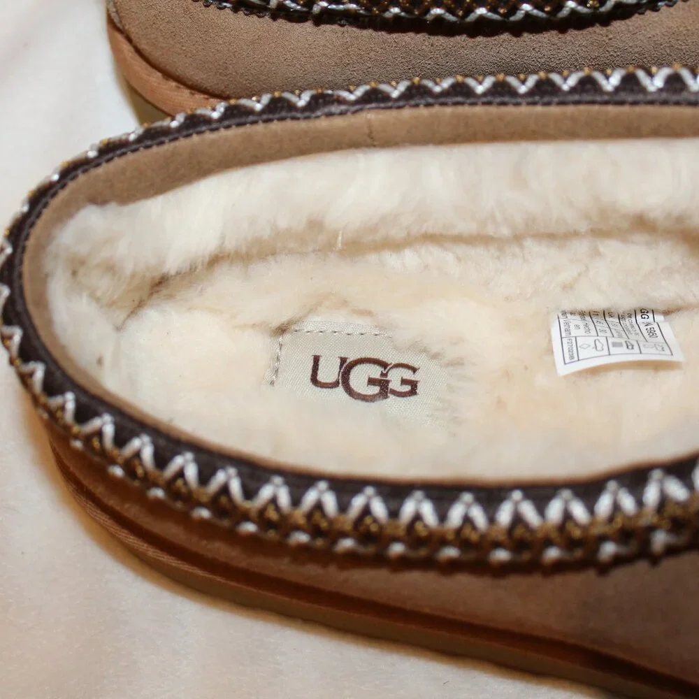 NEW UGG MEN'S TASMAN CHESTNUT SUEDE SHEARLING‎ LINED SLIPPERS